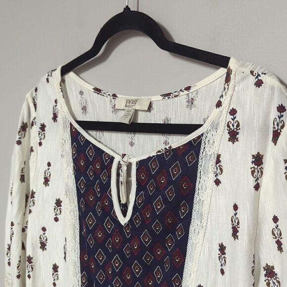 Vintage America Blues Cream Long Sleeve Blouse - Picture 2 of 7